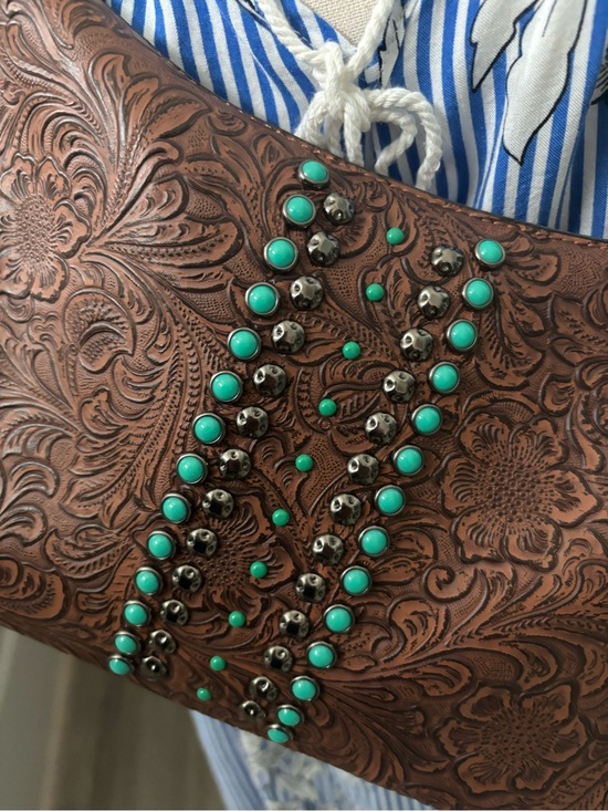 The Unbranded Brand Handbags - Embossed Faux Leather Look Purse wi/ Faux Turquoise Stud Accents Final Sale